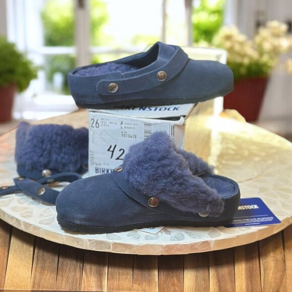 Birkenstock Kaprun Cuff Shearling Slipper Clog Kids EU 26 / US K 8.0 Navy - Picture 11 of 16